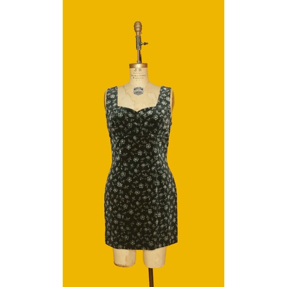 Y2K GUESS U.S.A. AMERICAN TRADITION Floral Velvet Sleeveless Wiggle Dress. Small - Picture 2 of 8